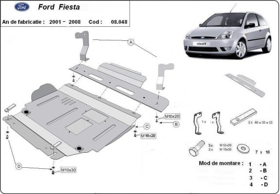 Steel skid plate for Ford Fiesta