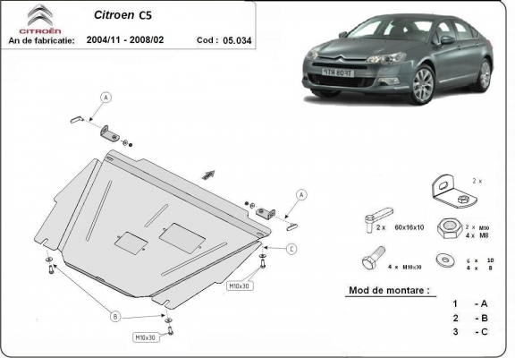 Steel skid plate for Citroen C5