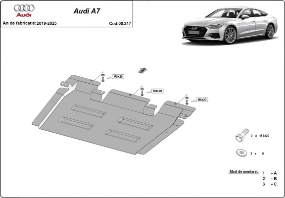 Steel gearbox skid plate for Audi A7 A7