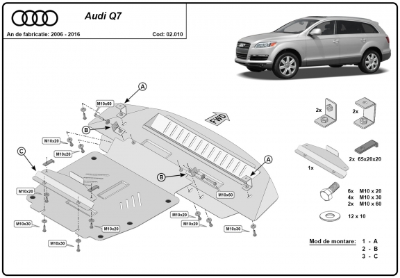 Steel skid plate for Audi Q7