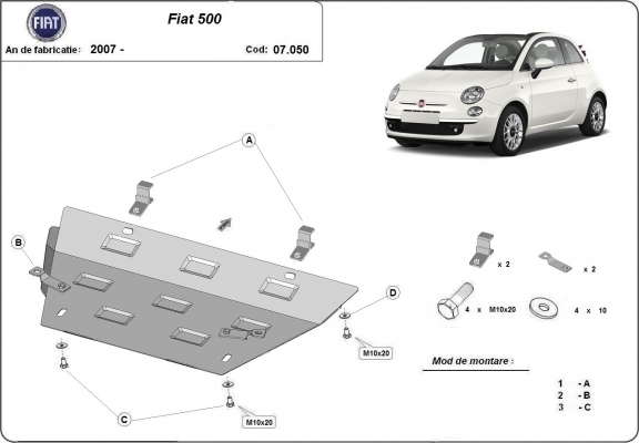 Steel skid plate for Fiat 500
