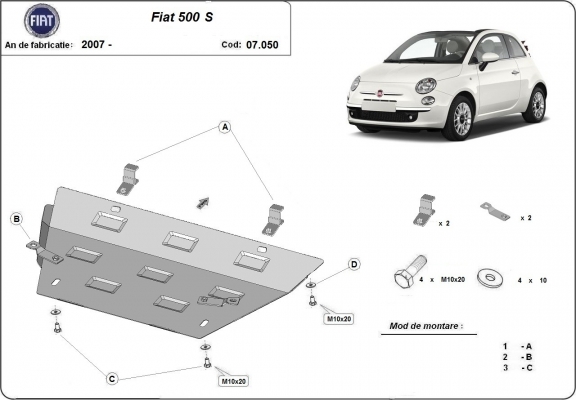 Steel skid plate for Fiat 500 S