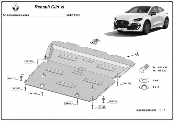 Steel skid plate for Renault Clio 6