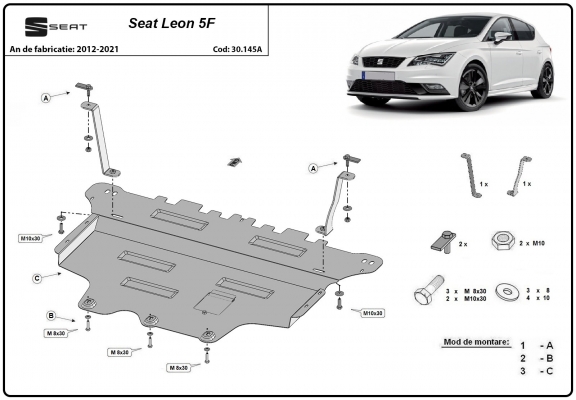 Steel skid plate for Seat Leon Mk3 