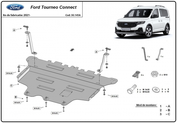 Steel skid plate for Ford Tourneo Connect 