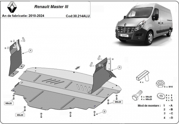 Aluminium skid plate for Renault Master