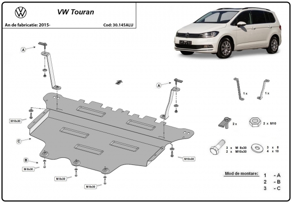 Aluminum skid plate for VW Touran