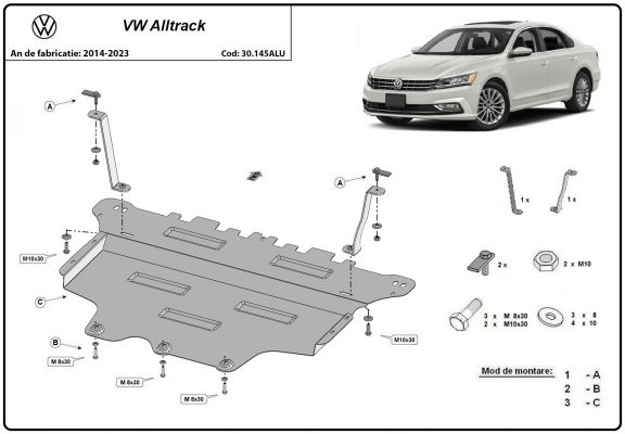 Aluminum skid plate for VW Passat Alltrack 