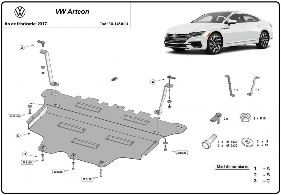 Aluminum skid plate for VW Arteon