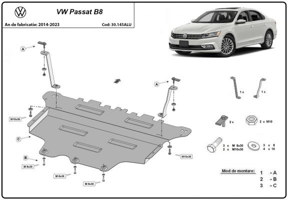 Aluminum skid plate for VW Passat B8
