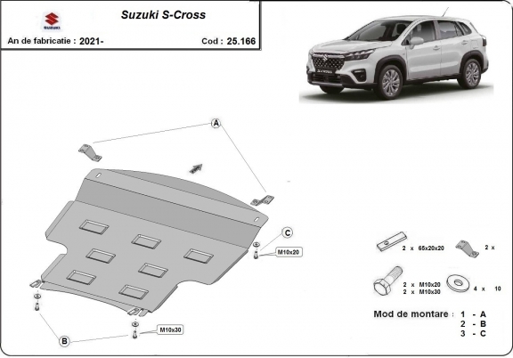 Steel skid plate for the protection of the engine and the gearbox for Suzuki S-Cross