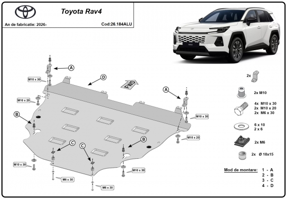 Aluminum skid plate for Toyota RAV4