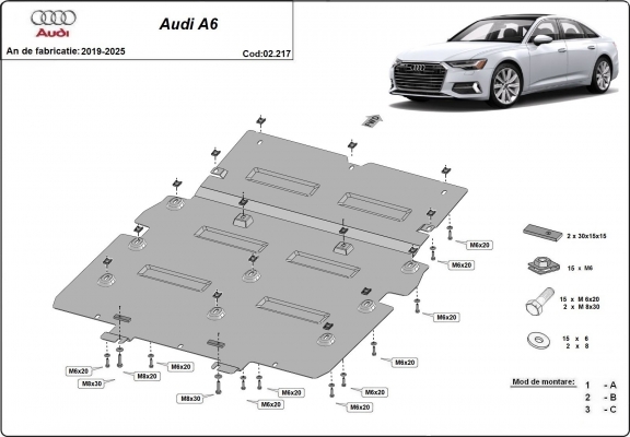Steel skid plate for Audi A6