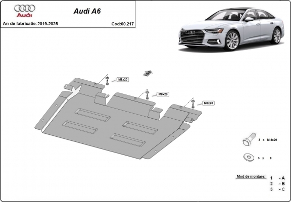 Steel gearbox skid plate for Audi A6 A6