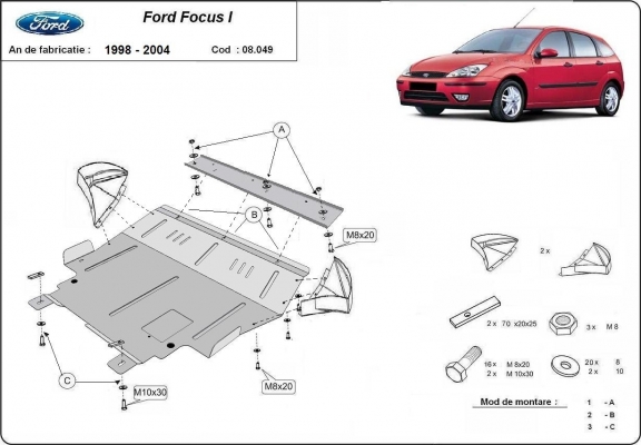 Steel skid plate for Ford Focus 1