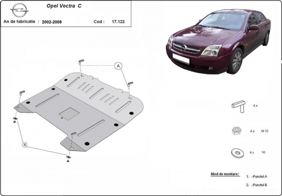 Steel skid plate for Opel Vectra C