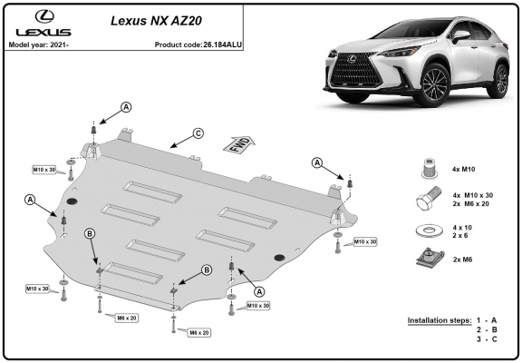Aluminum skid plate for Lexus NXAZ20