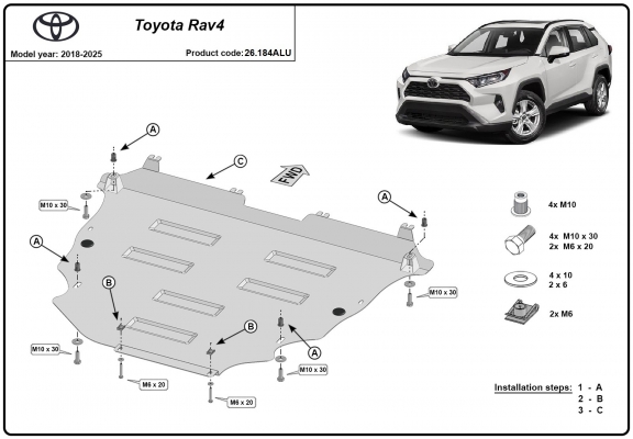 Aluminum skid plate for Toyota RAV4