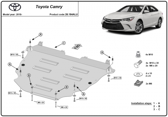 Aluminum skid plate for Toyota Camry