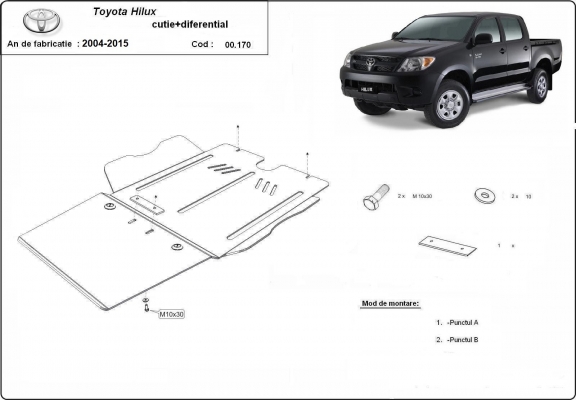 Steel differential skid plate for Toyota Hilux