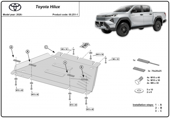 Steel gearbox skid plate for Toyota Hilux
