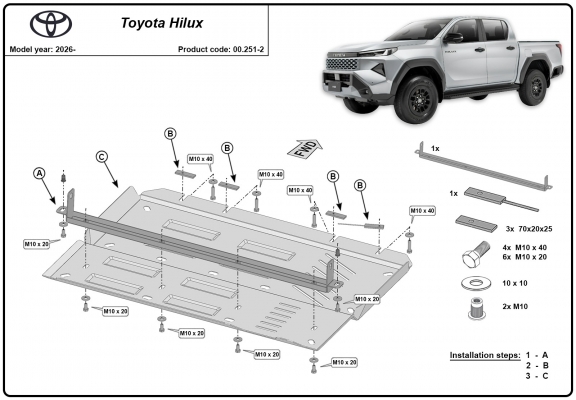 Steel differential skid plate for Toyota Hilux