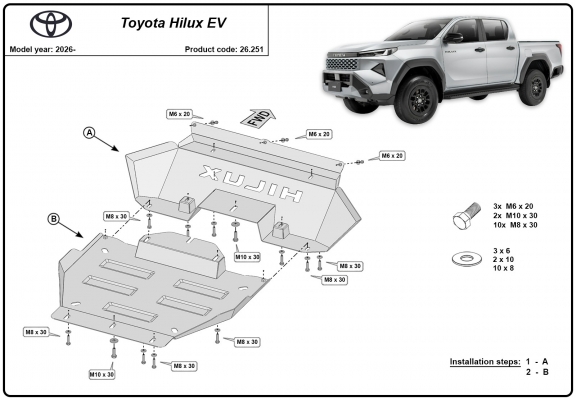Steel skid plate for Toyota Hilux EV