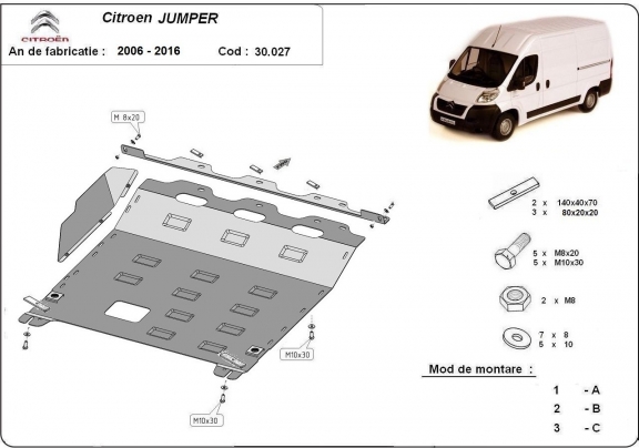 Steel skid plate for Citroen Jumper