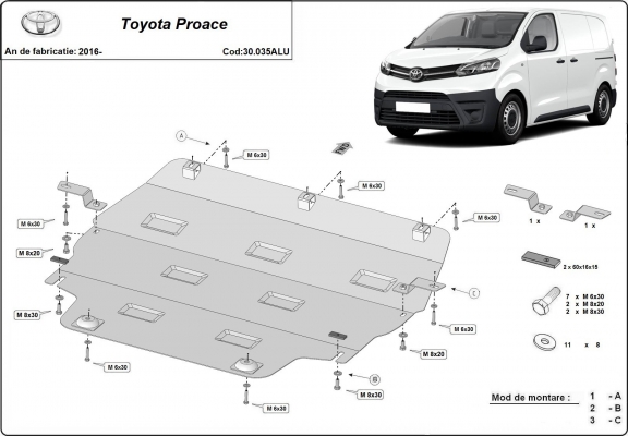 Aluminium skid plate for Toyota Proace