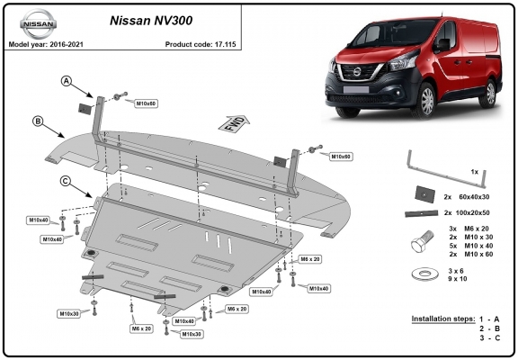 Steel skid plate for Nissan NV300