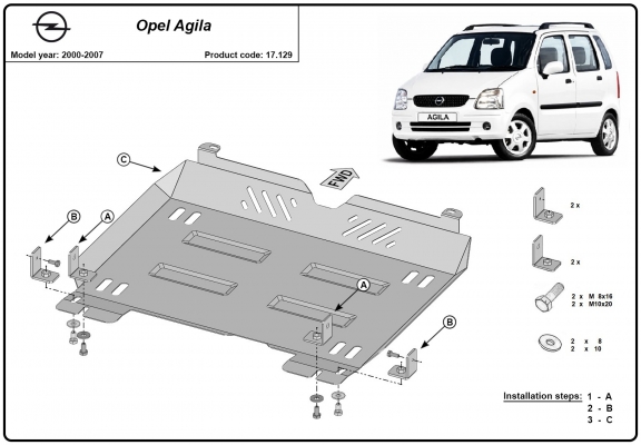 Steel skid plate for Opel Agila (H00)