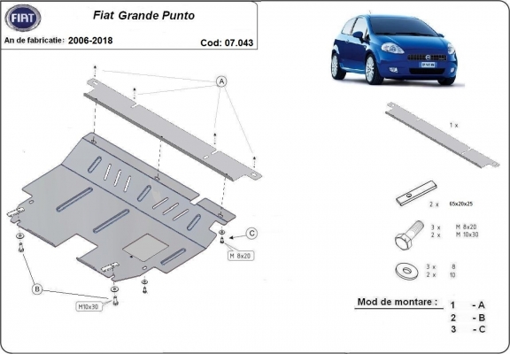 Steel skid plate for Fiat Grande Punto