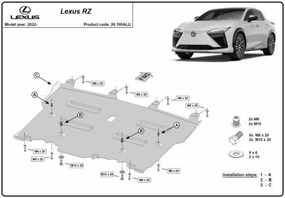 Aluminum skid plate for Lexus RZ