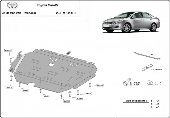 Aluminum skid plate for Toyota Corolla