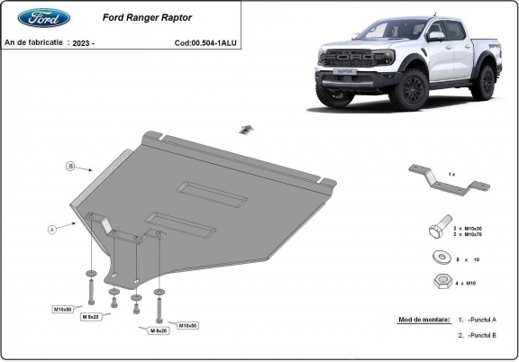 Aluminum gearbox skid plate for Ford Ranger Raptor