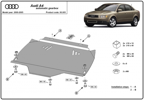 Steel automatic gearbox skid plate forAudi A4  B6