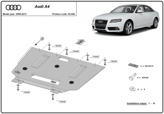 Steel gearbox skid plate for Audi A4 4 B8