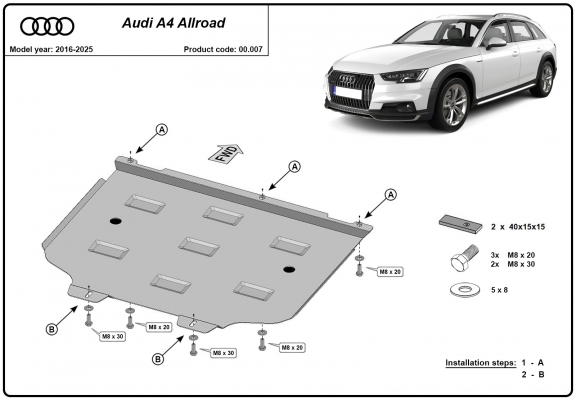 Steel gearbox skid plate for Audi A4 B9 All Road