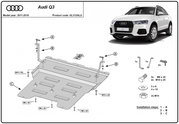 Aluminum skid plate for Audi Q3