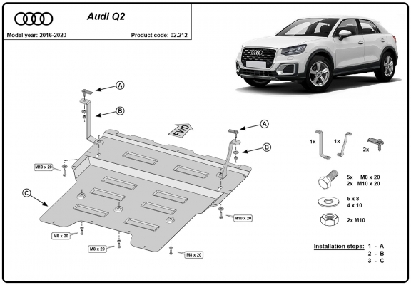 Steel skid plate for Audi Q2