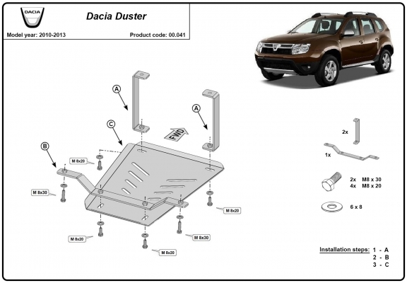 Steel differential skid plate for Dacia Duster