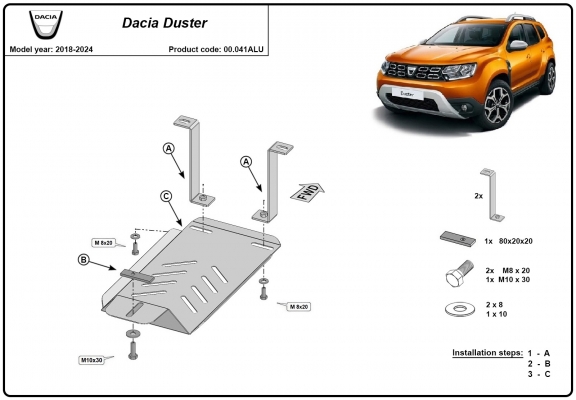 Aluminum diferential skid plate for Dacia Duster 4x4