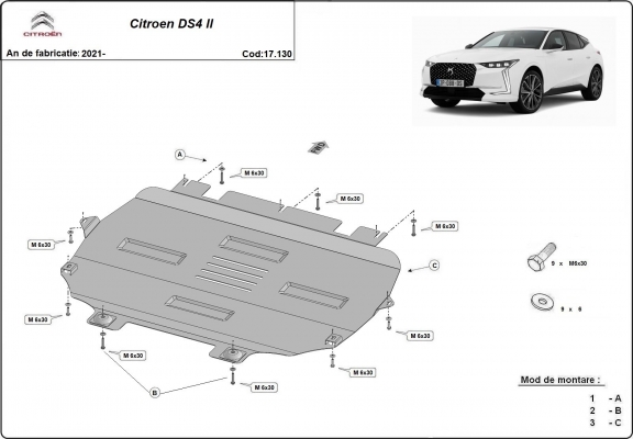 Steel skid plate for Citroen DS 4 II