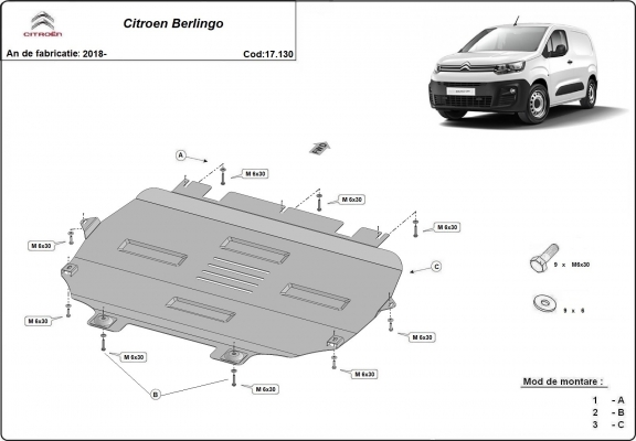 Steel skid plate for Citroen Berlingo