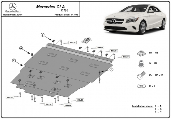 Steel skid plate for Mercedes CLA C118
