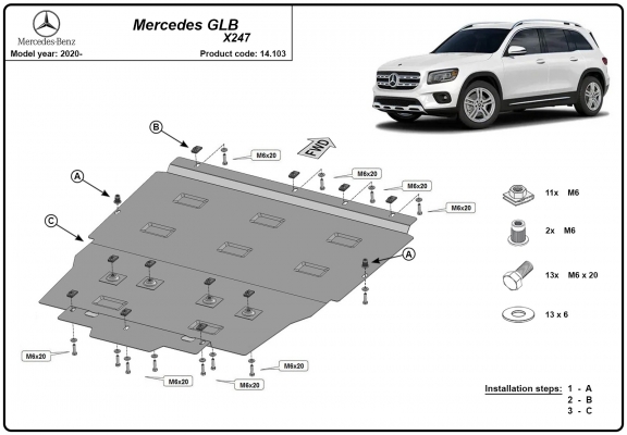 Steel skid plate for Mercedes GLB X247