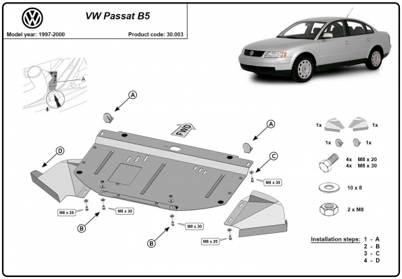 Steel skid plate for VW Passat B5