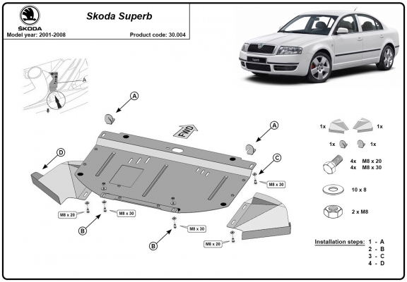 Steel skid plate for Skoda Superb - 1,8  1,9 2,0 TDI