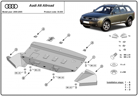 Steel skid plate for Audi Allroad A6