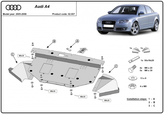 Steel skid plate for Audi A4 B7